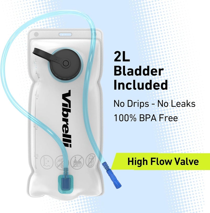 Vibrelli Hydration Backpack & 2L Hydration Bladder - High Flow Bite Valve - Hydration Pack for Cycling, Running, Hiking - Image 2